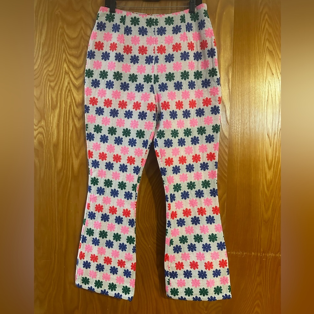 Never Fully Dressed Floral Stripe Boot Cut Pants in White, Pink, Blue, Green